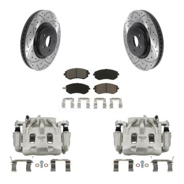 Front Disc Brake Coated Caliper Drilled Slotted Rotors Ceramic Pad Kit For Subaru Legacy KCD-100035C