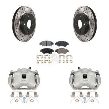 Front Brake Caliper Drill Slotted Rotors Semi-Metallic Pad Kit For Honda Civic Acura ILX KCD-100035P