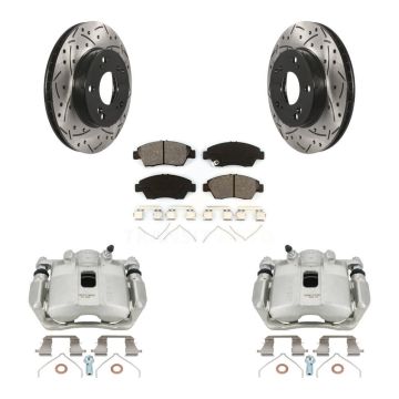 Front Brake Caliper Drill Slotted Rotors Semi-Metallic Pad Kit For Honda Civic Acura ILX KCD-100035S