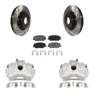 Front Brake Coated Caliper Drill Slotted Rotor Ceramic Pad Kit For Hyundai Genesis Coupe KCD-100037C