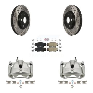 Front Disc Brake Coated Caliper Drilled Slot Rotor Semi-Metallic Pad Kit For Lexus IS250 KCD-100037N