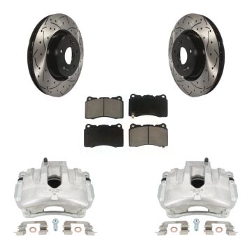 Front Brake Coated Caliper Drill Slotted Rotor Ceramic Pad Kit For Hyundai Genesis Coupe KCD-100038C
