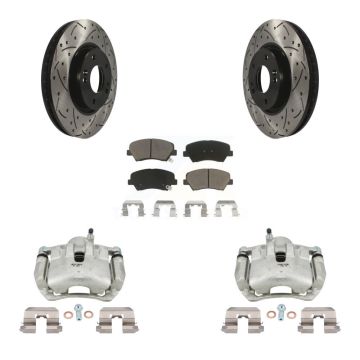 Front Disc Brake Coated Caliper Drilled Slot Rotor Ceramic Pad Kit For 2014 Kia Forte SX KCD-100039C