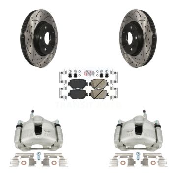 Front Disc Brake Coated Caliper Drilled Slotted Rotors & Ceramic Pad Kit For Lexus IS250 KCD-100039N