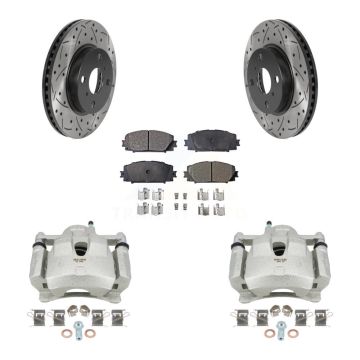 Front Disc Brake Coated Caliper Drill Slot Rotors Semi-Metallic Pad Kit For Toyota Yaris KCD-100039P