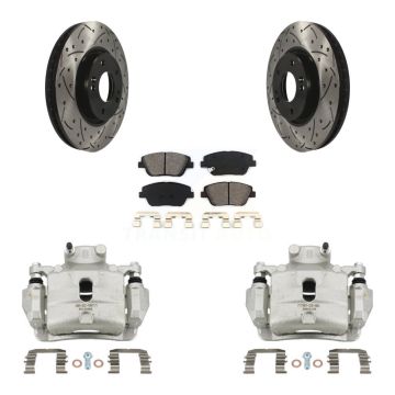 Front Brake Caliper Drill Slot Rotors Semi-Metallic Pad Kit For 2014 Hyundai Sonata 2.0L KCD-100039S