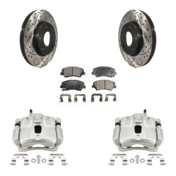 Front Brake Coat Caliper Drill Slot Rotor Semi-Metallic Pad Kit For Hyundai Elantra 1.8L KCD-100040P
