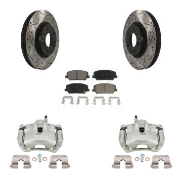 Front Disc Brake Coated Caliper Drilled Slot Rotor Ceramic Pad Kit For 2014 Kia Forte SX KCD-100041C