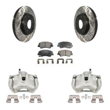 Front Brake Caliper Drill Slotted Rotors Semi-Metallic Pad Kit For 2012 Hyundai Veloster KCD-100041P