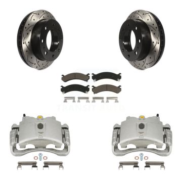 Front Brake Caliper Drill Slot Rotor Ceramic Pad Kit For GMC Chevrolet Sierra 2500 HD H2 KCD-100042C