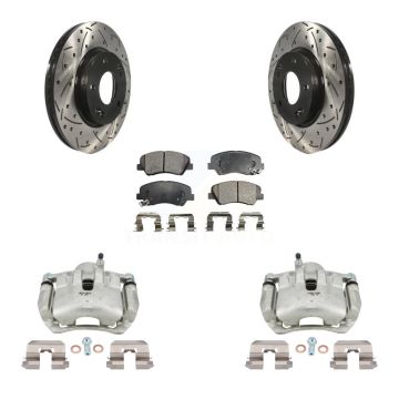 Front Brake Caliper Drill Slotted Rotor Ceramic Pad Kit For Hyundai Elantra GT Kia Forte KCD-100042T