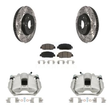 Front Disc Brake Coated Caliper Drilled Slotted Rotor & Ceramic Pad Kit For Honda Accord KCD-100043C