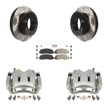 Front Brake Caliper Drill Slot Rotor Semi-Metallic Pad Kit For Ford F-350 Super Duty 4WD KCD-100044N