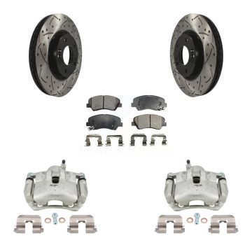 Front Brake Coated Caliper Drill Slot Rotors Semi-Metallic Pad Kit For 2014 Kia Forte SX KCD-100044P
