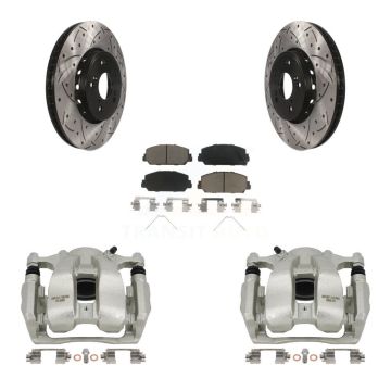 Front Disc Brake Coated Caliper Drill Slot Rotor Ceramic Pad Kit For 2016-2018 Acura RDX KCD-100045C