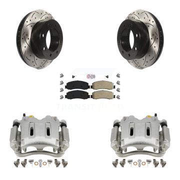 Front Brake Caliper Drill Slot Rotor Semi-Metallic Pad Kit For Ford F-250 Super Duty 4WD KCD-100045N
