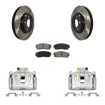 Front Brake Coated Caliper Drill Slot Rotor Semi-Metallic Pad Kit For Chrysler 300 Dodge KCD-100045S