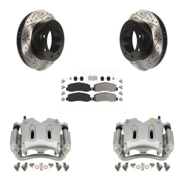 Front Brake Caliper Drill Slot Rotor Semi-Metallic Pad Kit For Ford F-250 Super Duty 4WD KCD-100046N