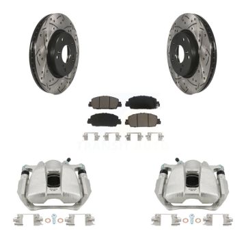 Front Disc Brake Coated Caliper Drilled Slot Rotor Ceramic Pad Kit For Honda HR-V Accord KCD-100047C