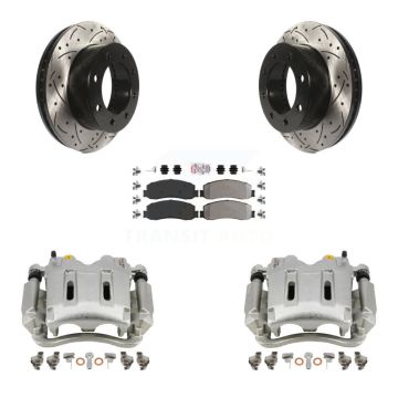 Front Brake Caliper Drill Slot Rotor Semi-Metallic Pad Kit For Ford F-350 Super Duty 4WD KCD-100047N