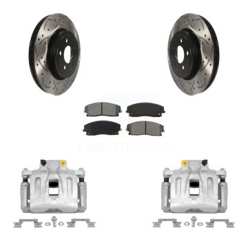 Front Disc Brake Coated Caliper Drill Slot Rotor Semi-Metallic Pad Kit For Dodge Charger KCD-100047S