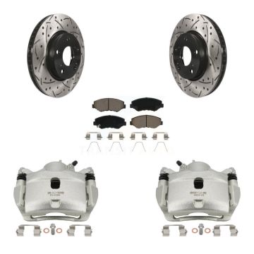 Front Disc Brake Coated Caliper Drilled Slotted Rotors & Ceramic Pad Kit For Honda Civic KCD-100048C