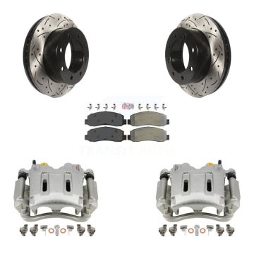 Front Brake Caliper Drill Slotted Rotors Semi-Metallic Pad Kit For Ford F-250 Super Duty KCD-100048N