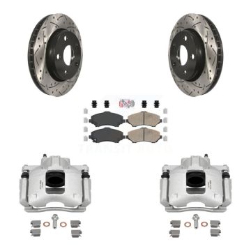 Front Disc Brake Coated Caliper Drilled Slotted Rotors Ceramic Pad Kit For Jeep Wrangler KCD-100050N