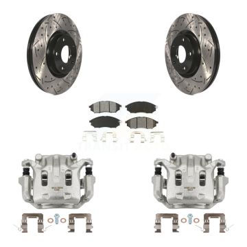 Front Brake Caliper Drill Slotted Rotor Semi-Metallic Pad Kit For INFINITI Nissan Murano KCD-100050S