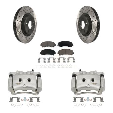 Front Brake Coated Caliper Drill Slotted Rotor Ceramic Pad Kit For INFINITI Q50 QX50 Q60 KCD-100052C