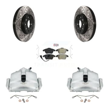 Front Brake Caliper Drill Slot Rotor Semi-Metallic Pad Kit For Volkswagen Jetta Golf Eos KCD-100052N