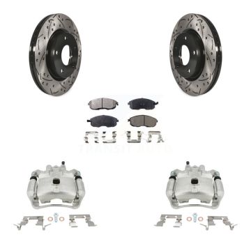 Front Disc Brake Coated Caliper Drill Slot Rotor Semi-Metallic Pad Kit For Nissan Sentra KCD-100052P