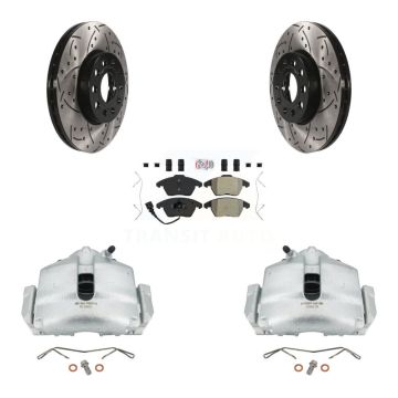 Front Brake Caliper Drill Slot Rotor Semi-Metallic Pad Kit For Volkswagen Jetta Golf Eos KCD-100053N