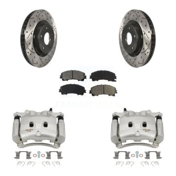 Front Brake Caliper Drill Slotted Rotors Semi-Metallic Pad Kit For INFINITI Q50 QX50 Q60 KCD-100053S
