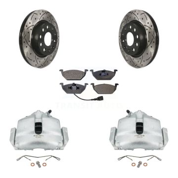 Front Disc Brake Coated Caliper Drill Slotted Rotor Ceramic Pad Kit For Volkswagen Jetta KCD-100053T
