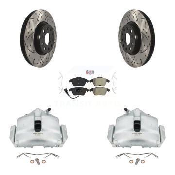 Front Brake Caliper Drilled Slot Rotor Semi-Metallic Pad Kit For Volkswagen Jetta Beetle KCD-100054N