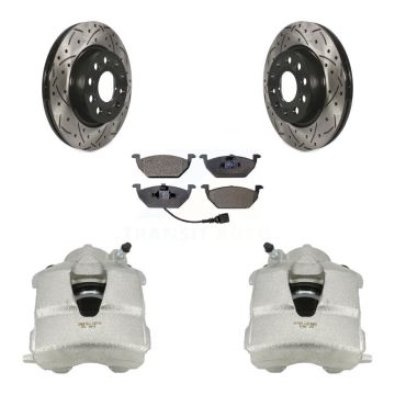 Front Brake Coated Caliper Drilled Slot Rotor Semi-Metallic Pad Kit For Volkswagen Jetta KCD-100054P