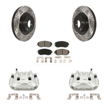 Front Brake Caliper Drilled Slot Rotor Semi-Metallic Pad Kit For Subaru Forester Impreza KCD-100055S
