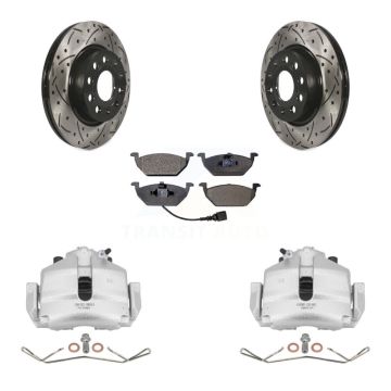 Front Disc Brake Coated Caliper Drill Slotted Rotor Ceramic Pad Kit For Volkswagen Jetta KCD-100055T