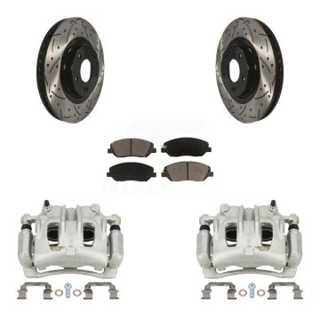 Front Disc Brake Coated Caliper Drill Slot Rotor Ceramic Pad Kit For Hyundai Santa Fe XL KCD-100056C