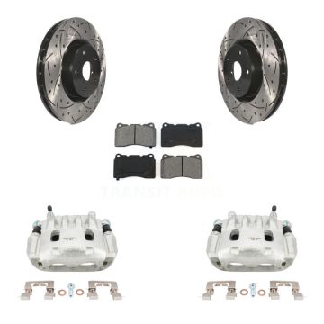 Front Brake Coated Caliper Drill Slot Rotor Semi-Metallic Pad Kit For Subaru Impreza WRX KCD-100056S