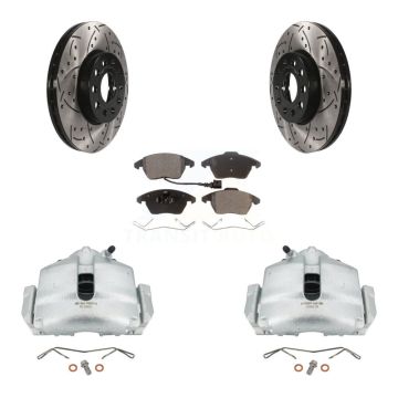 Front Brake Caliper Drill Slot Rotor Ceramic Pad Kit For Volkswagen Jetta Golf Beetle A3 KCD-100056T