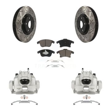 Front Brake Caliper Drill Slotted Rotor Ceramic Pad Kit For Ford Police Responder Hybrid KCD-100057C