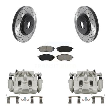 Front Brake Caliper Drilled Slot Rotor Semi-Metallic Pad Kit For Subaru Forester Outback KCD-100057S