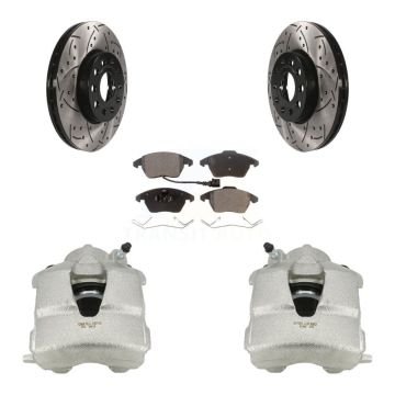Front Disc Brake Coated Caliper Drill Slotted Rotor Ceramic Pad Kit For Volkswagen Jetta KCD-100057T