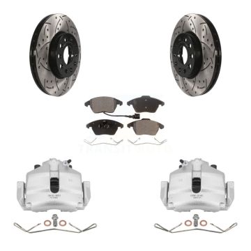 Front Brake Caliper Drill Slot Rotors Semi-Metallic Pad Kit For Volkswagen Jetta Golf A3 KCD-100058P