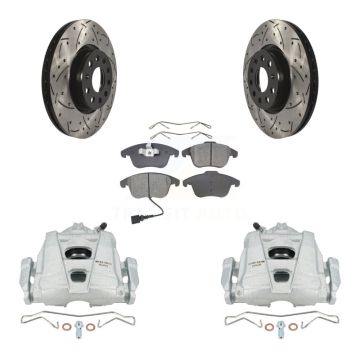 Front Brake Caliper Drill Slot Rotors Semi-Metallic Pad Kit For Volkswagen Tiguan Passat KCD-100058S
