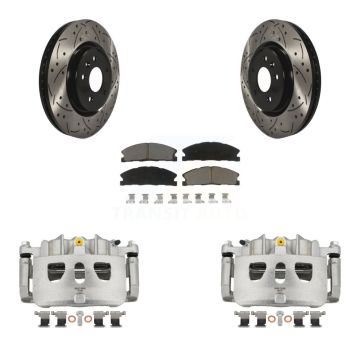 Front Brake Coated Caliper Drill Slot Rotor Ceramic Pad Kit For 2013 Ford Explorer Sport KCD-100059C