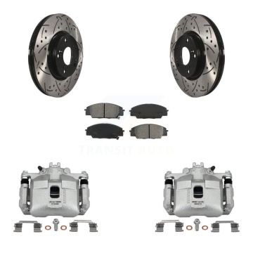 Front Brake Caliper Drill Slotted Rotor Semi-Metallic Pad Kit For 02-06 Acura RSX Type-S KCD-100059S