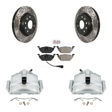 Front Brake Coated Caliper Drilled Slot Rotor Semi-Metallic Pad Kit For Volkswagen Jetta KCD-100060N
